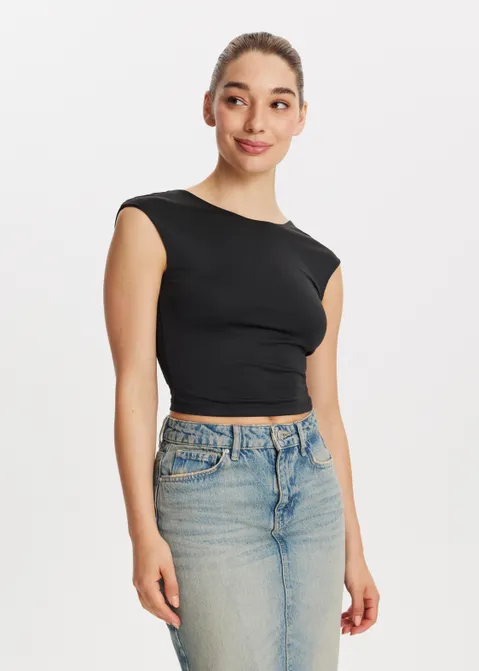 T-shirt met opening op de rug zwart (ZWART)
