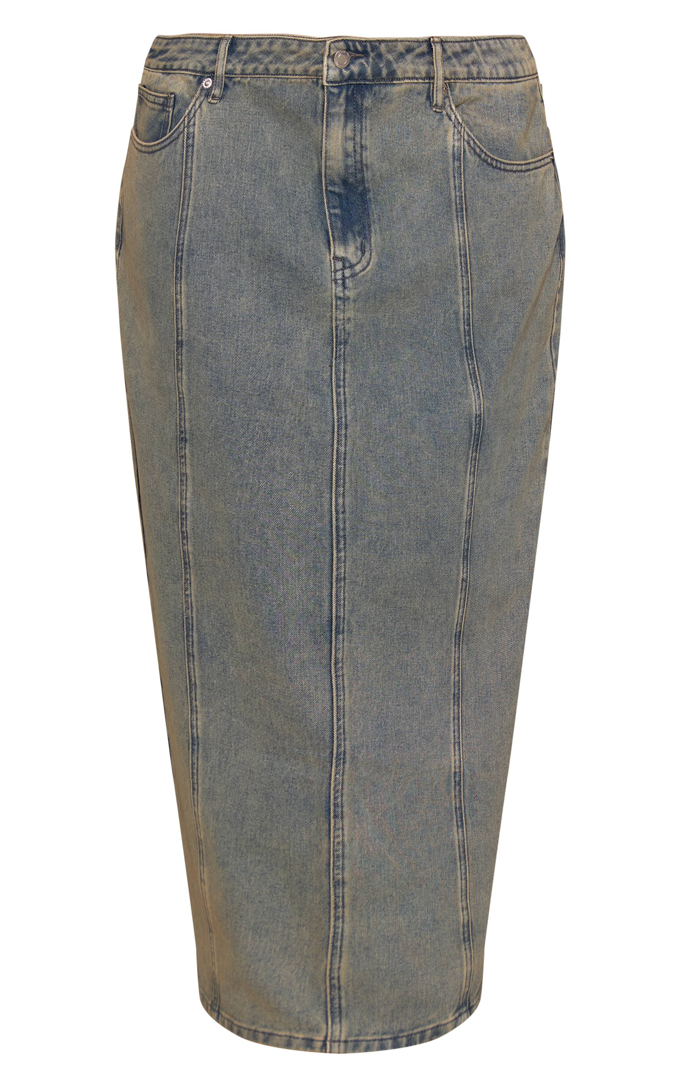 Bleu Jupe Maxi En Denim Coupe Évasée Avec Détails De Coutures Grande Taille