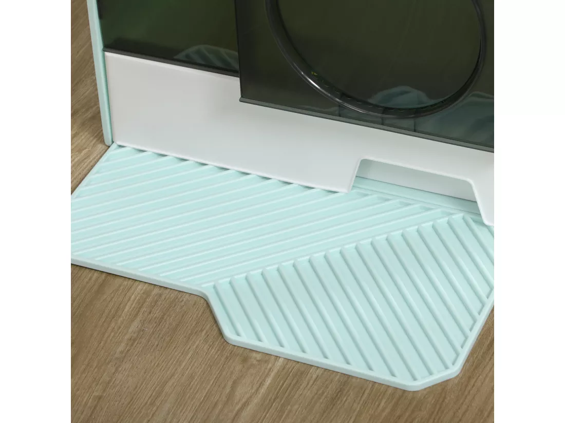 Maison de toilette chat design maisonnette porte battante pelle filtre tapis bleu