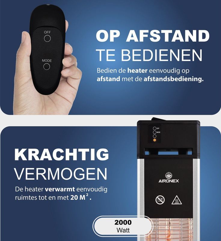 Aironex - Terrasverwarmer - Elektrisch - Infrarood Heater Staand - Luxe - Energiebesparend