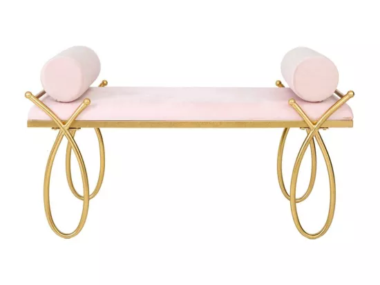 Banc en velours rose et métal doré 112,5x49x53