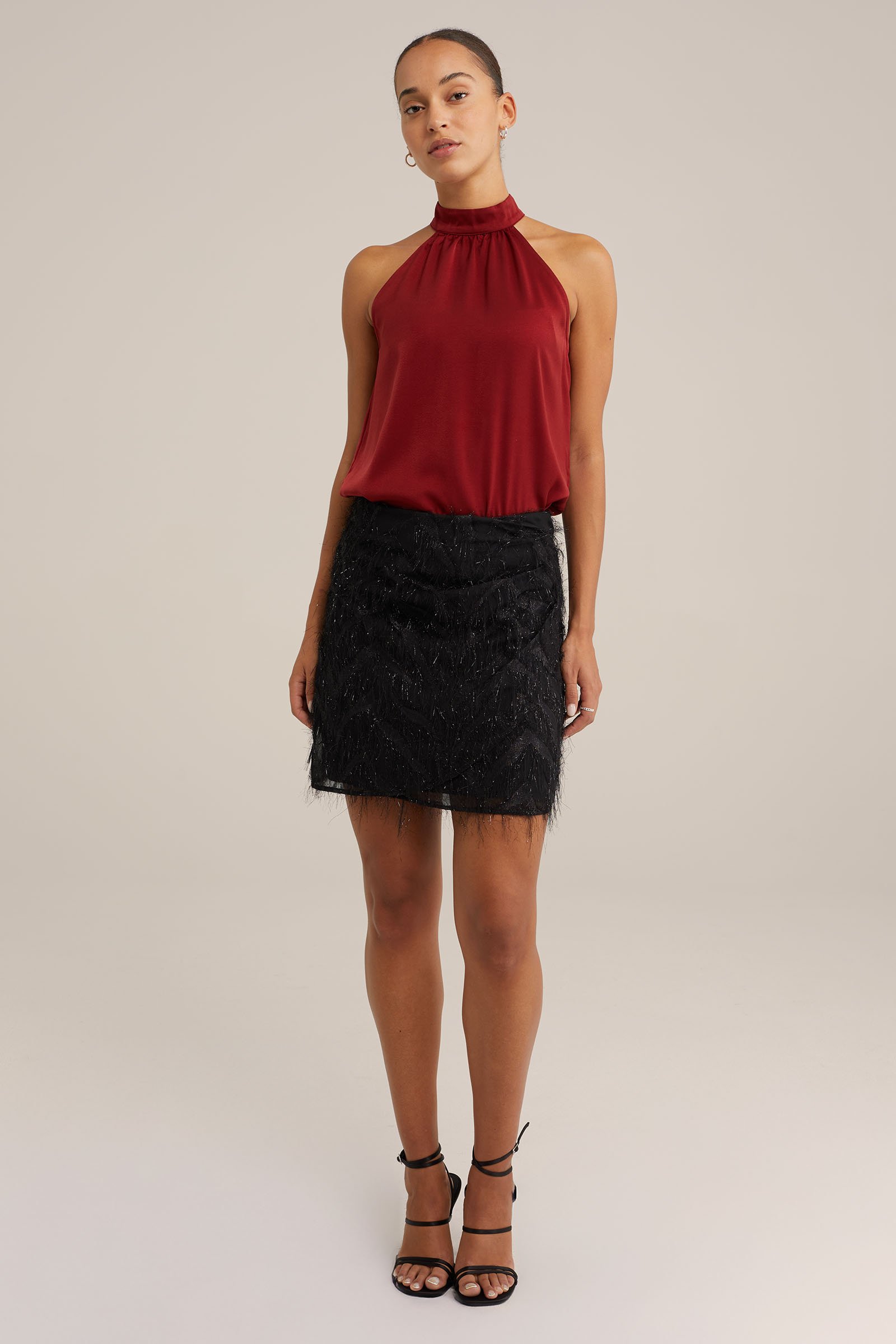 satijnenlook top WE Fashion Donkerrood