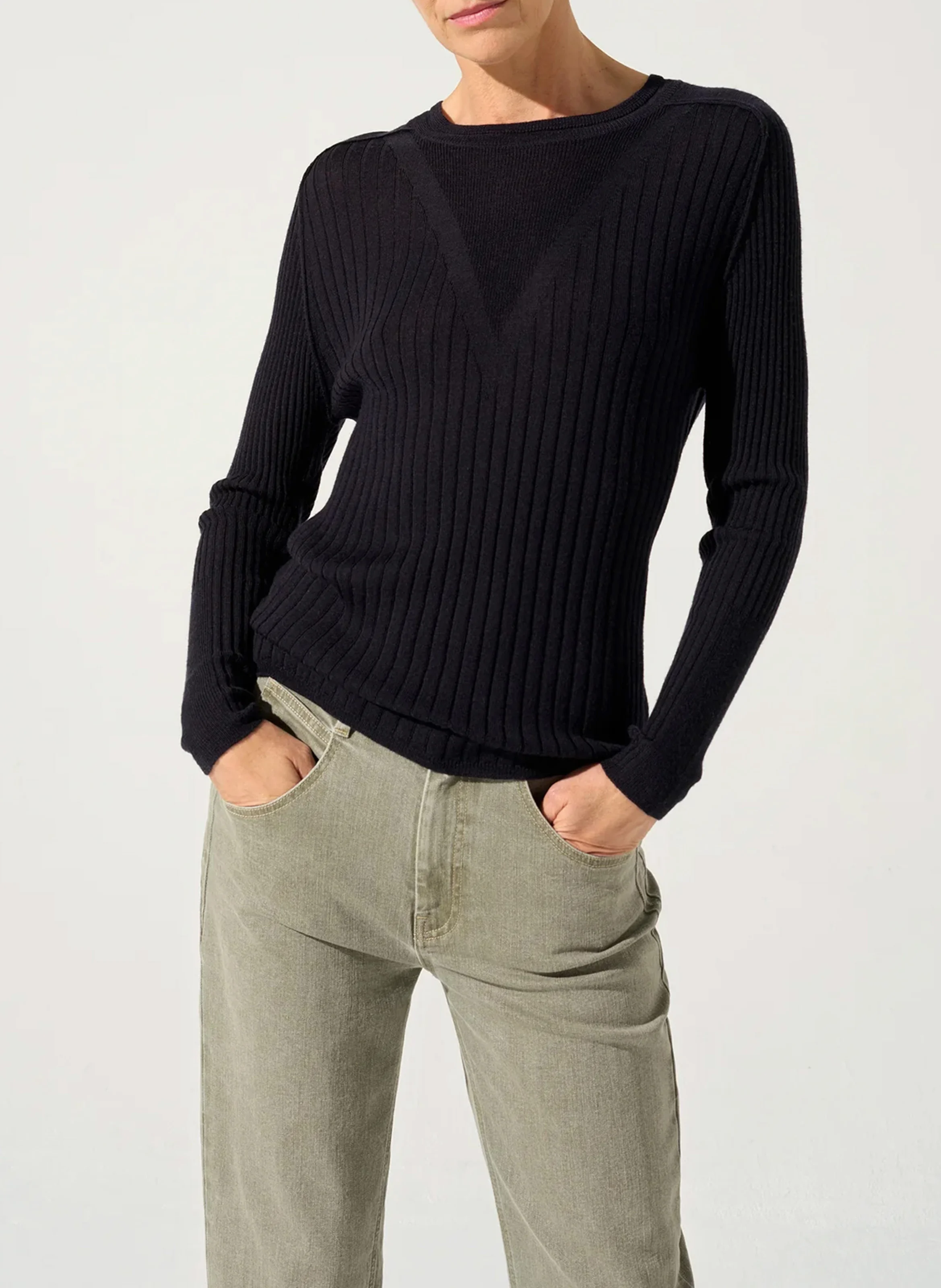 Pull maille fine en laine | Noir