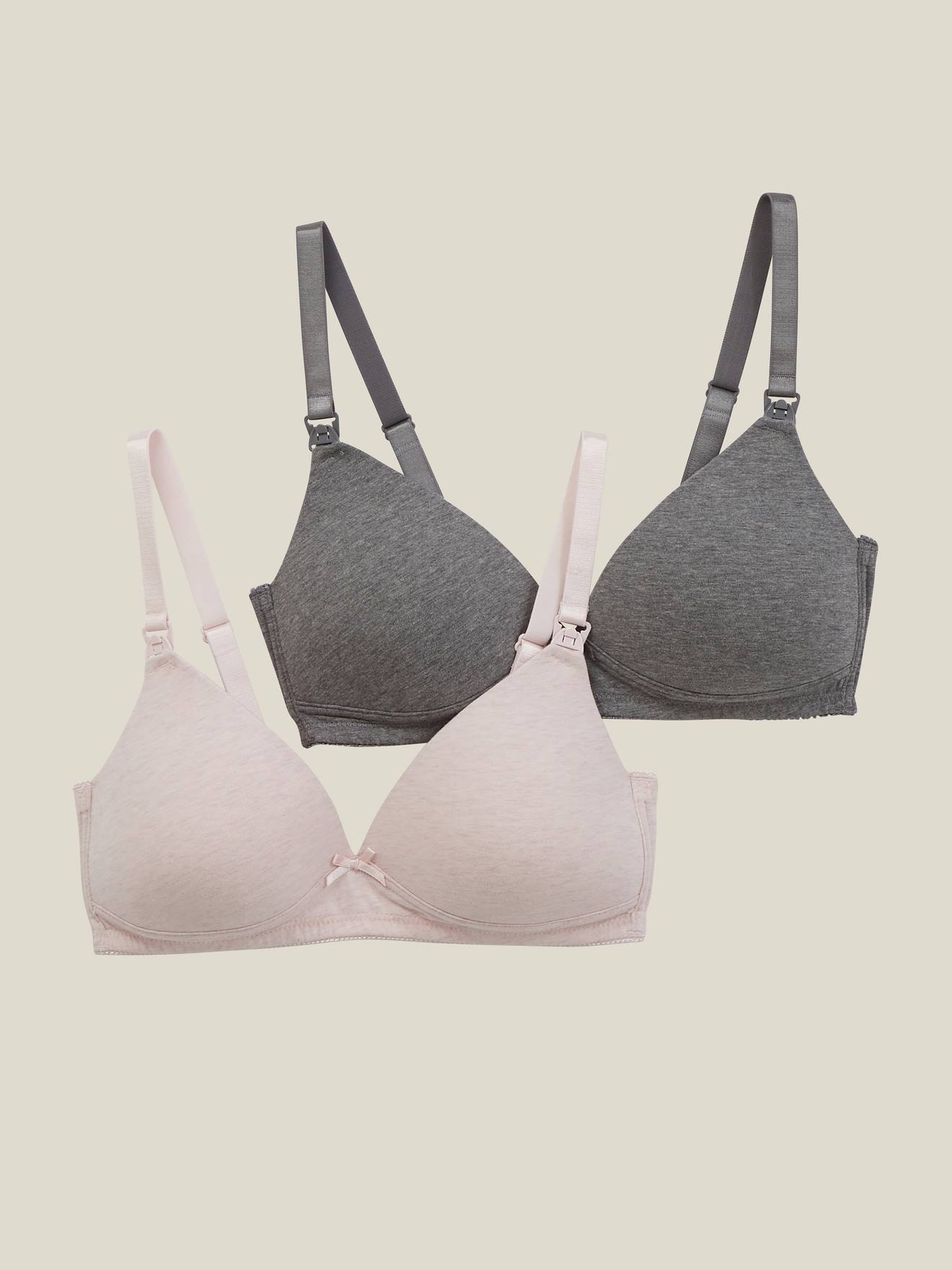 Conjunto de 2 sutiãs de maternidade e amamentação, acolchoados em algodão elástico, cinza mesclado escuro.