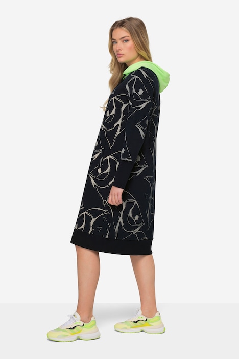 Sweatkleid, Kapuze, Langarm, allover Print