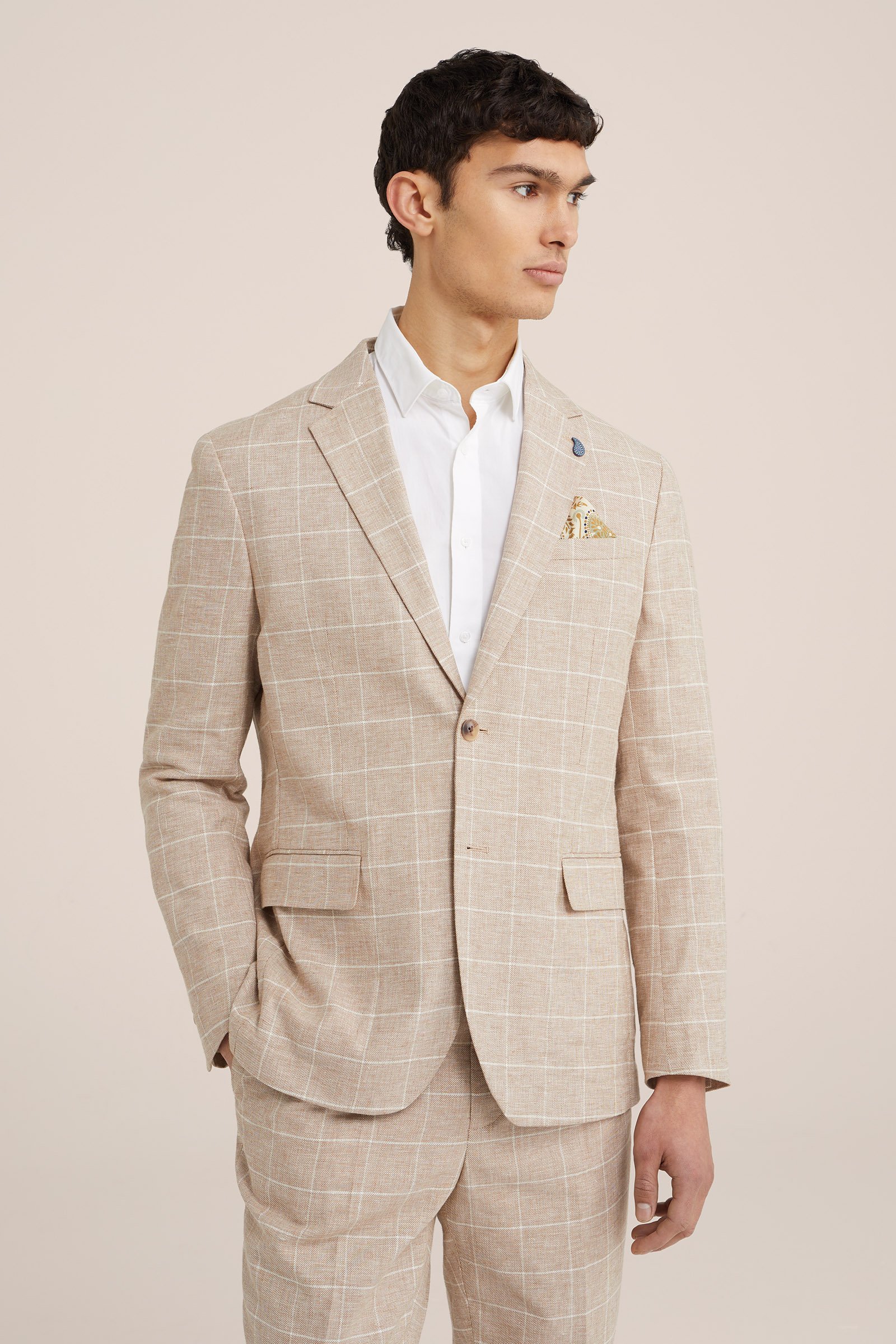 slim fit blazer van linnenmix WE Fashion Beige