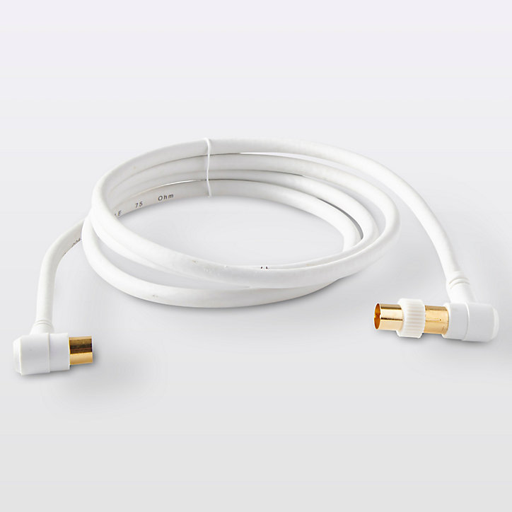 Câble coaxial Mâle / Femelle + adaptateur Mâle / Mâle coudé blanc Blyss Or, 1.5 m