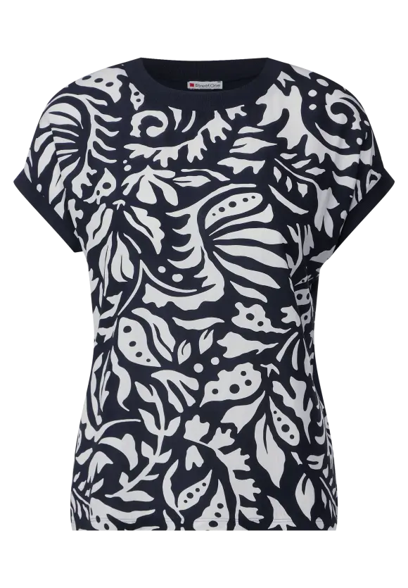 Materialmix T-Shirt - deep blue