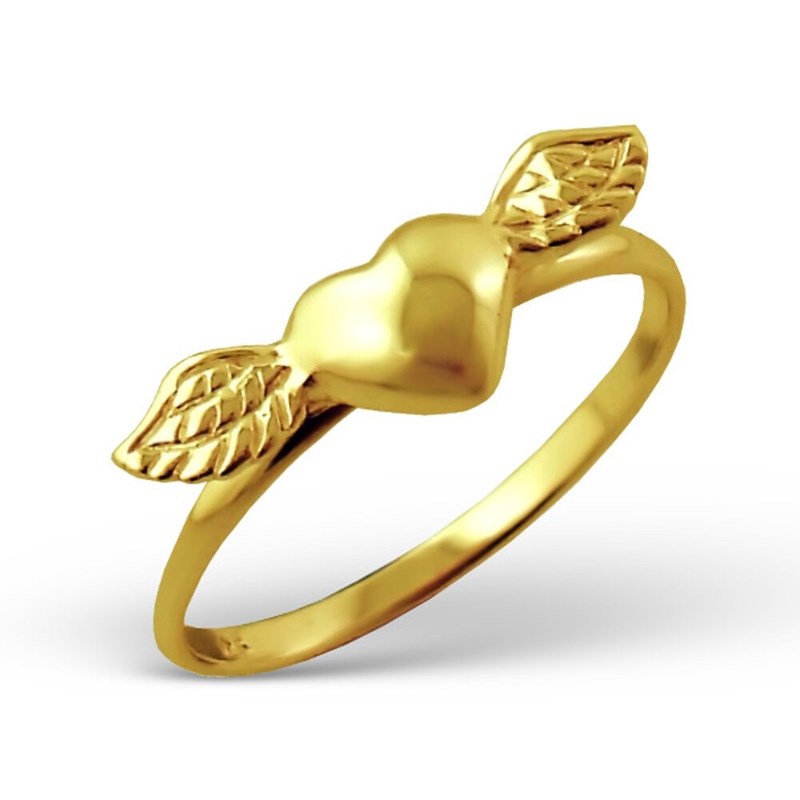 Bague coeur ailé plaqué or en argent 925/1000