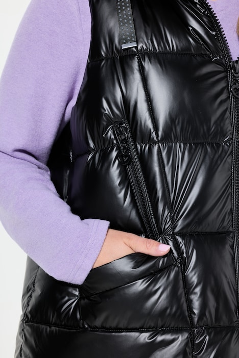 Steppjacke, lange A-Linie, Kapuze, Glitzersteinchen-Bänder
