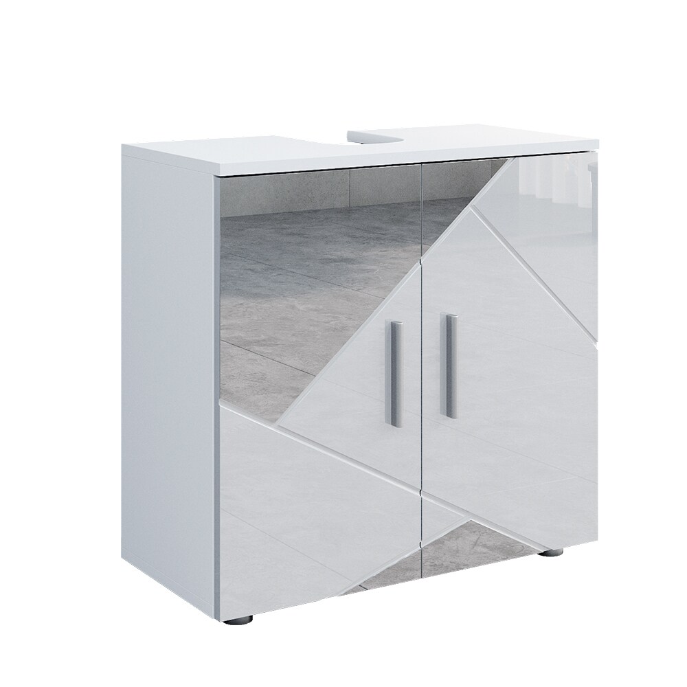 Vicco Spiegelwaschtischunterschrank Waschbeckenunterschrank Badschrank Irma Weiß Hochglanz modern 60x59 cm Badezimmer Schrank Badmöbel Schranktür Schrankfach Ablage Aufbewahrung Dekospiegel