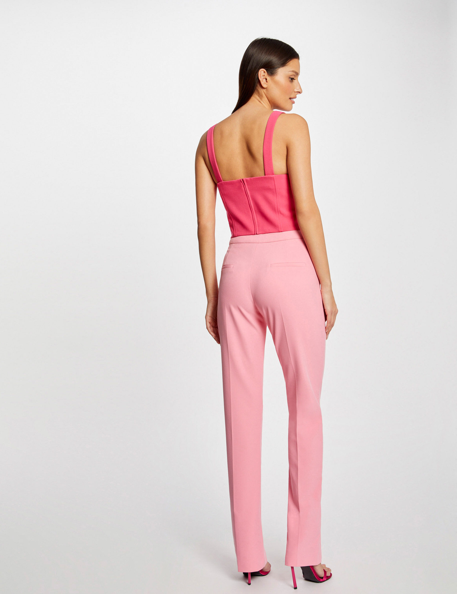 Pantalon tailleur ajusté fendu rose clair femme - rose_clair