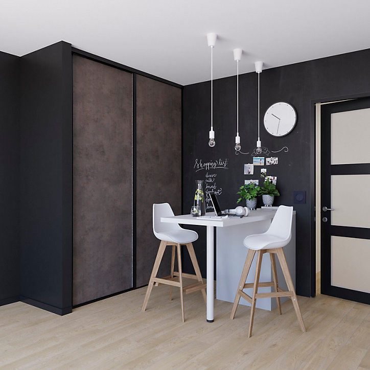 Porte de placard coulissante gris antique profil noir GoodHome Arius H. 248,5 x L. 92.2 cm + amortisseurs