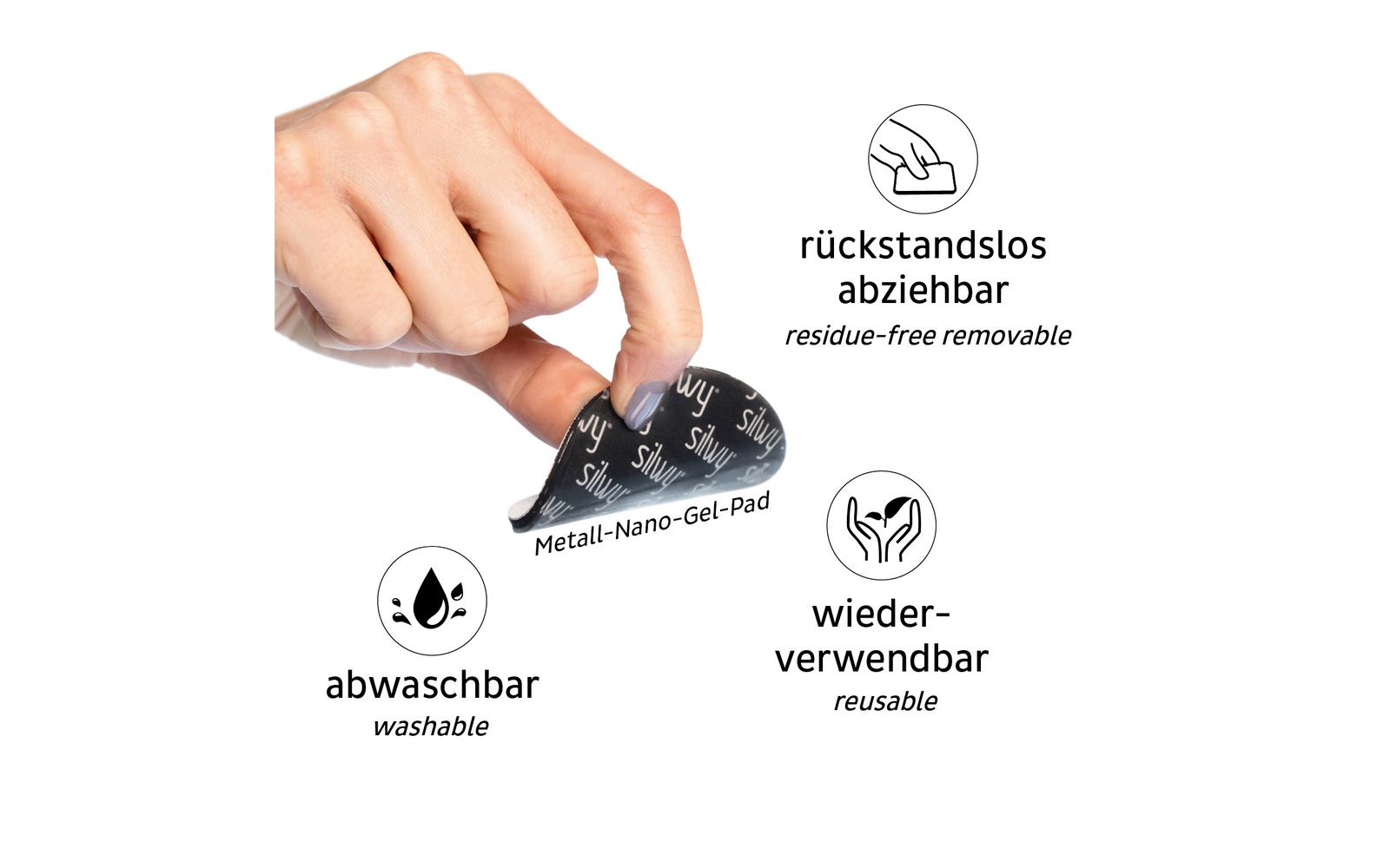 Silwy SPOT  Magnet-Haken inkl. Metall-Pad SUPERSTRONG BLACK