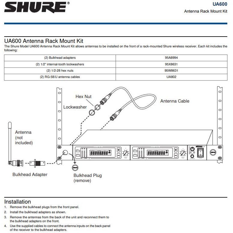 Shure UA600 Front mount antenne kit