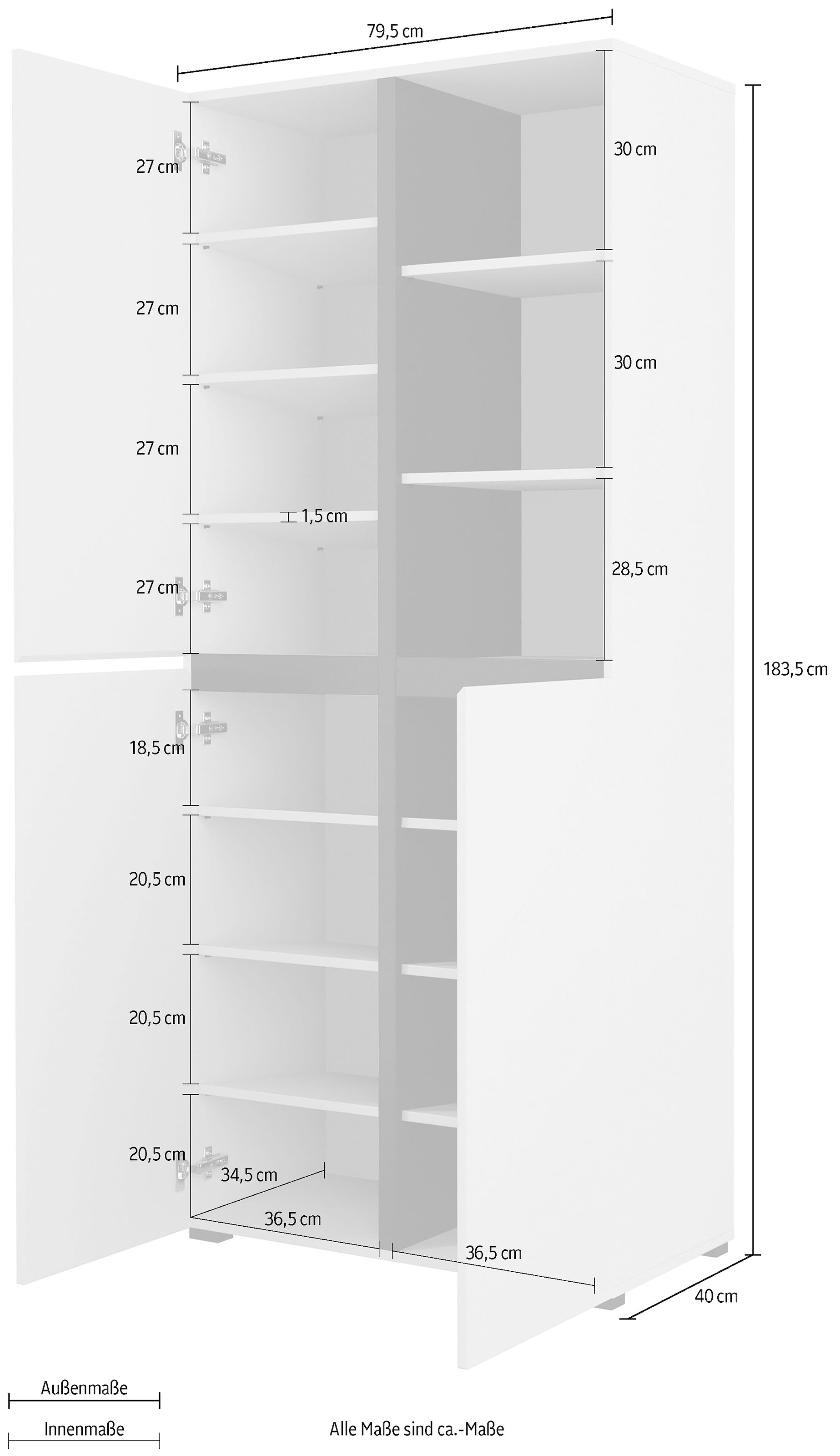 INOSIGN Schuhschrank »Cross, Höhe 183,5cm, modernes griffloses Schuhregal mit 3 Türen« Hochschrank mit viel Stauraum, Platz für ca. 24 Paar Schuhe