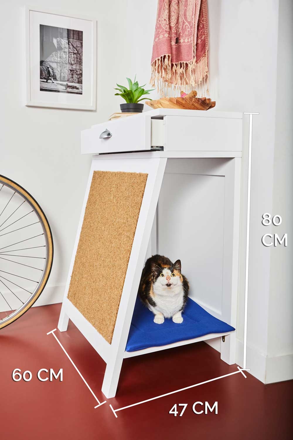 Arranhador de madeira para gatos/mesa de entrada na cor fúcsia