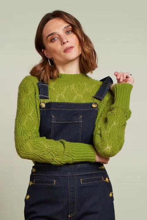 King Louie Jeannie Yoke Farfalle sweater in guacamole