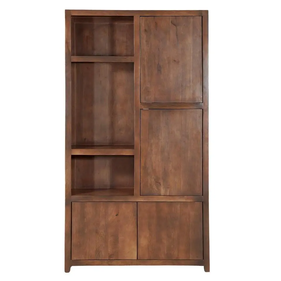 Mangohoutonline - Wandkast Phoenix 120cm Walnoot 3 Open Vakken, 4 Deuren - Mahom