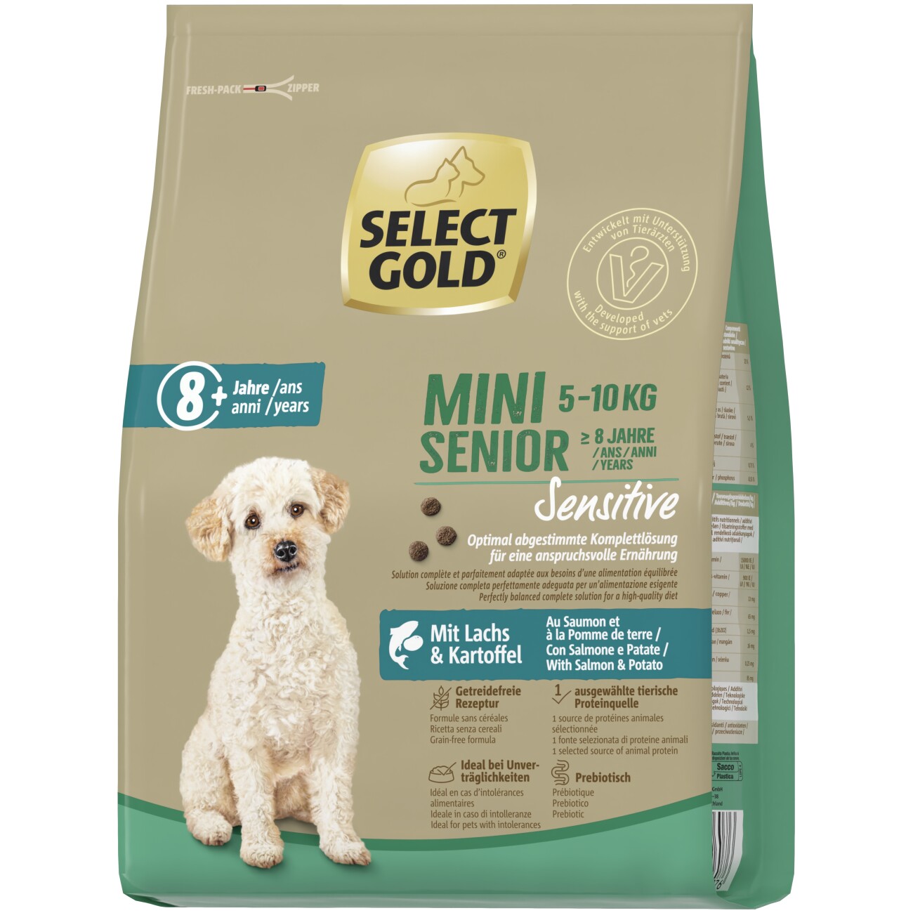 SELECT GOLD Trockenfutter Hund Sensitive Mini Senior +8 mit Lachs & Kartoffel 4 kg