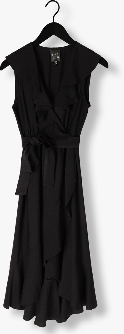 ACCESS zwarte access midi jurk sleeveless dress with ruffles