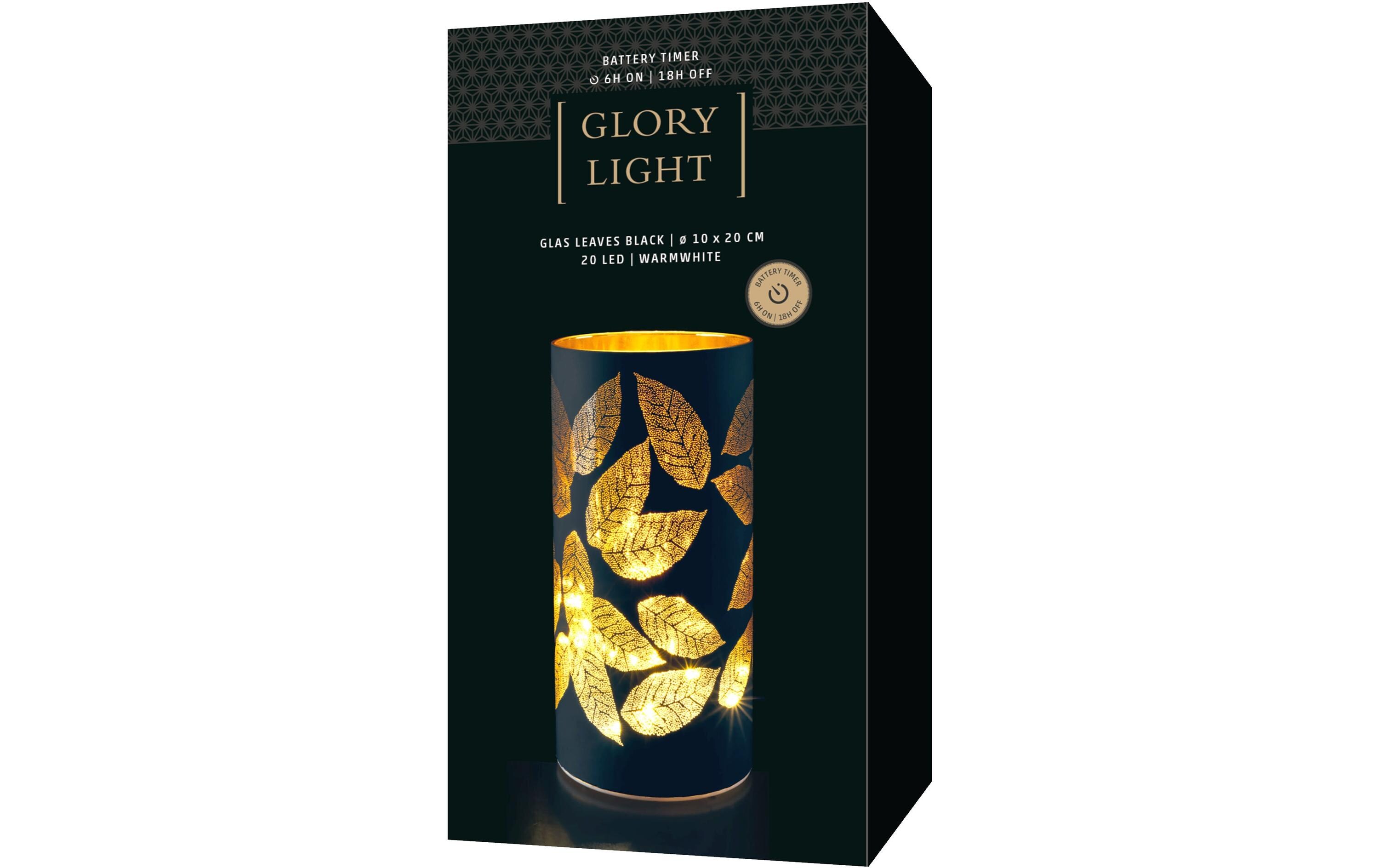 Laterne Leaves L, 20 LED, Ø 10 cm, SchwarzTeelichthalter aus Glas