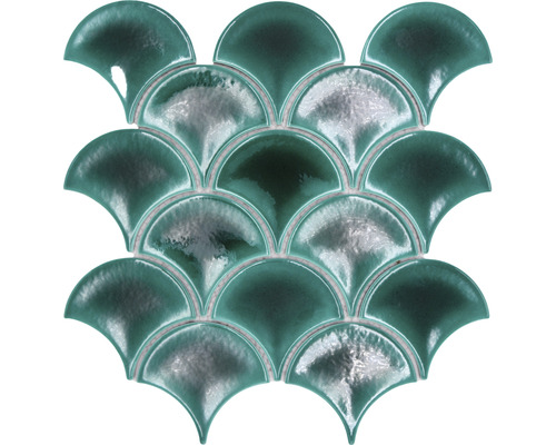 Visschubben keramisch mozaïek FS IC5 ventilator Ice Crackle donkergroen 25,9x27,3cm