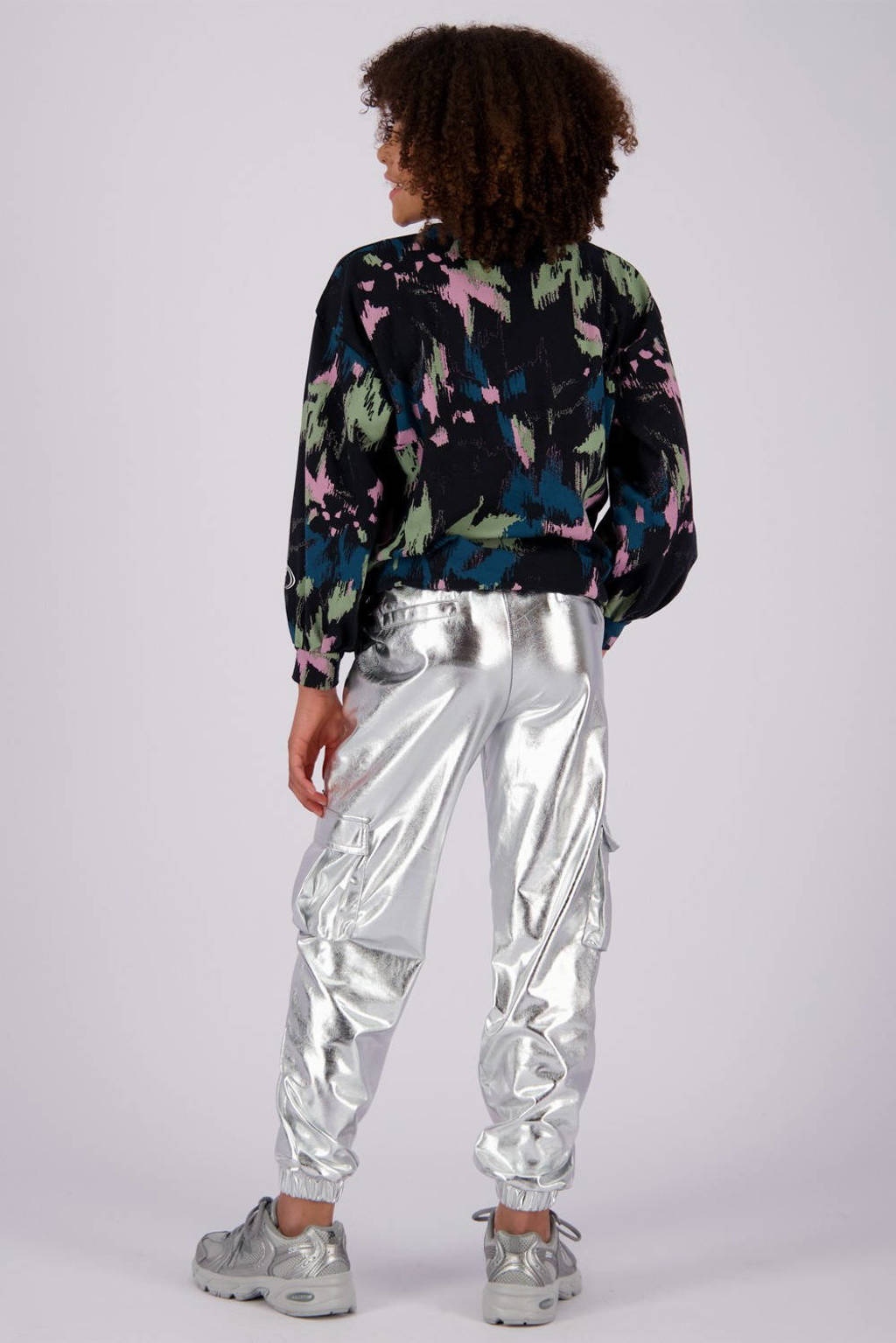 Vingino metallic imitatieleren tapered fit broek Shyla zilver metallic