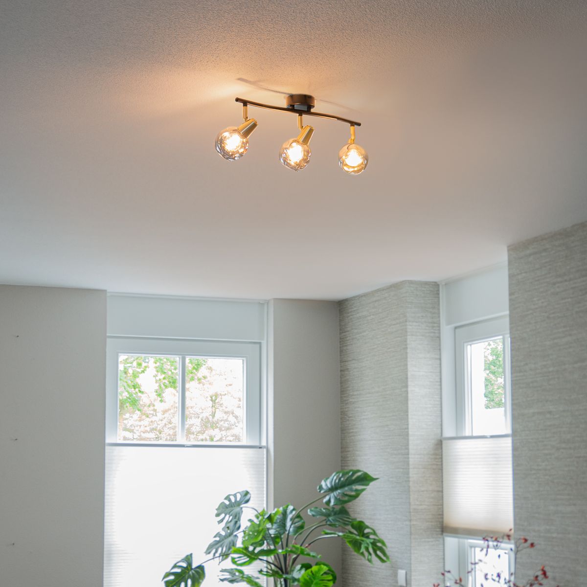 Plafondlamp goud 45 cm met smoke glas 3-lichts - Vidro