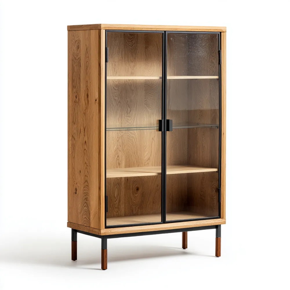 Dekoschrank aus Eiche mit Glas 80x40x180 cm – Modernes Design