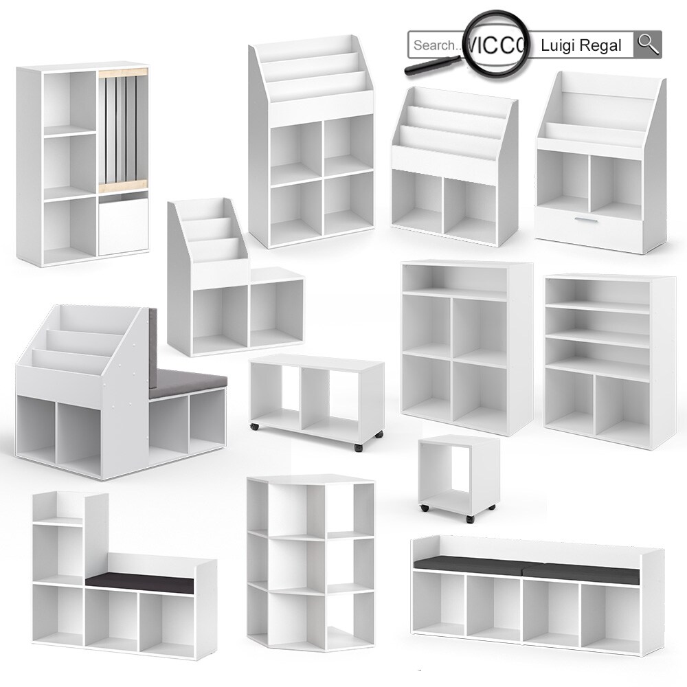 Vicco Bücherregal Luigi 72 x 96,2 cm, Weiß, Wohnzimmerregal, modern