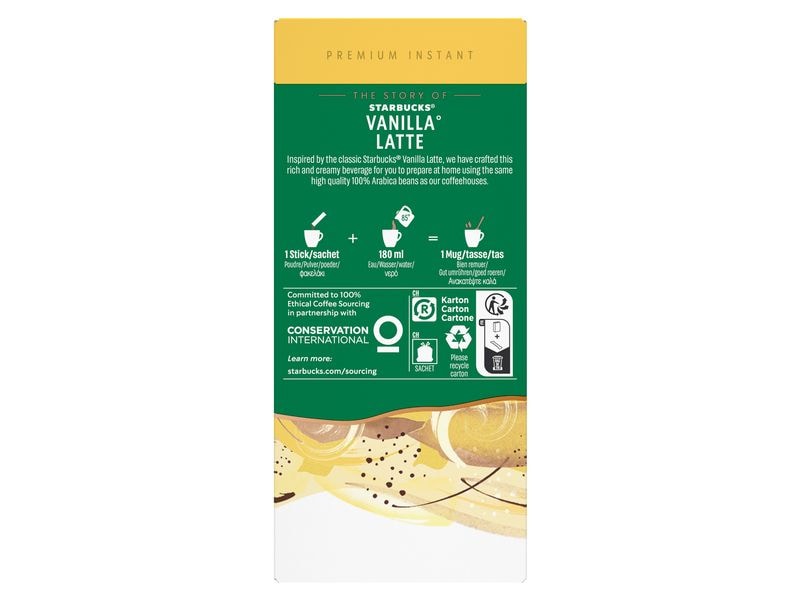 Starbucks Instant Kaffee Vanilla Latte 5 Stück Getränkepulver auf der Basis von löslichem Kaffee mit Vanillegeschmack