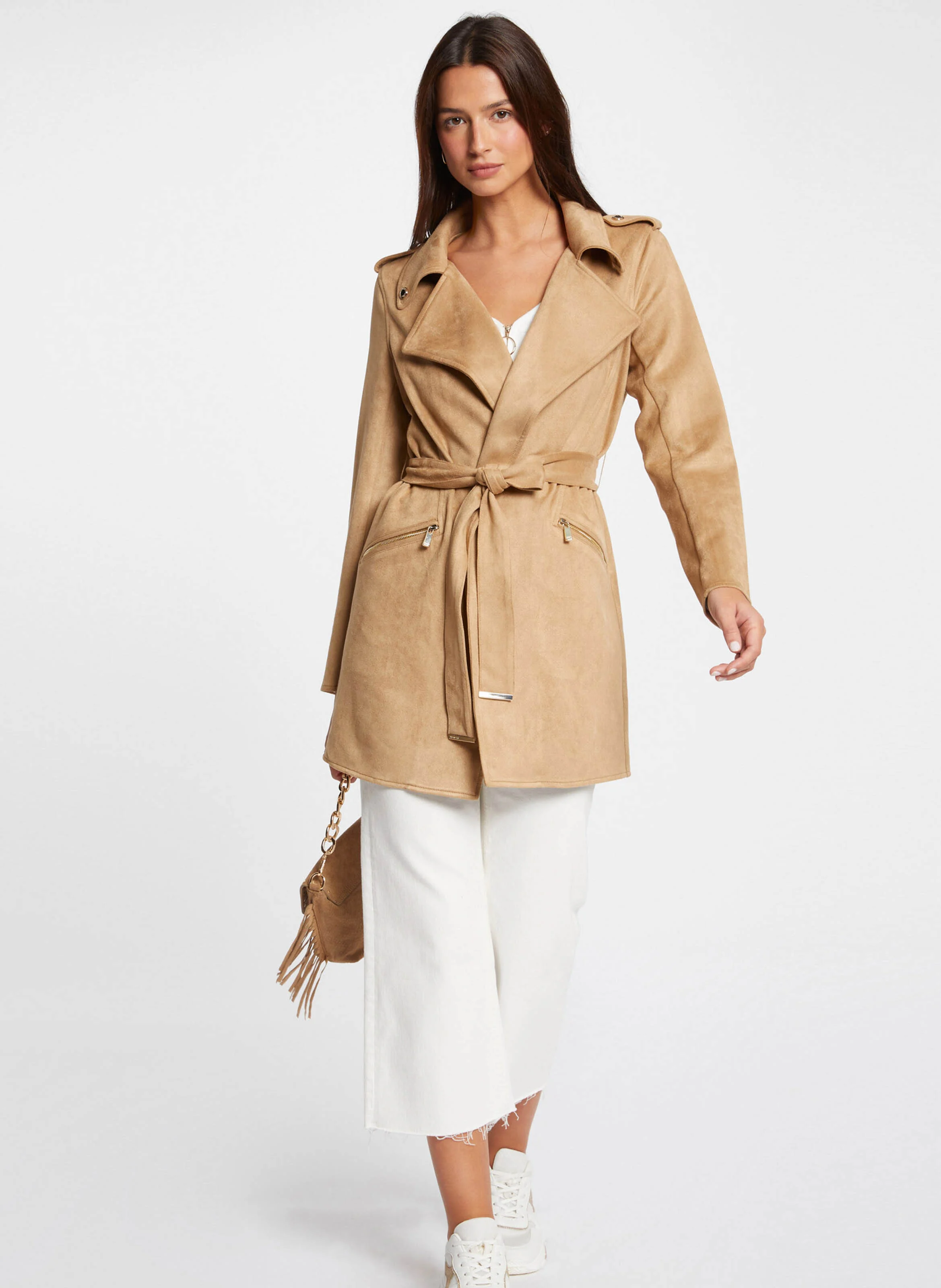 GARIA - Manteau long ceinturé suédine | Beige