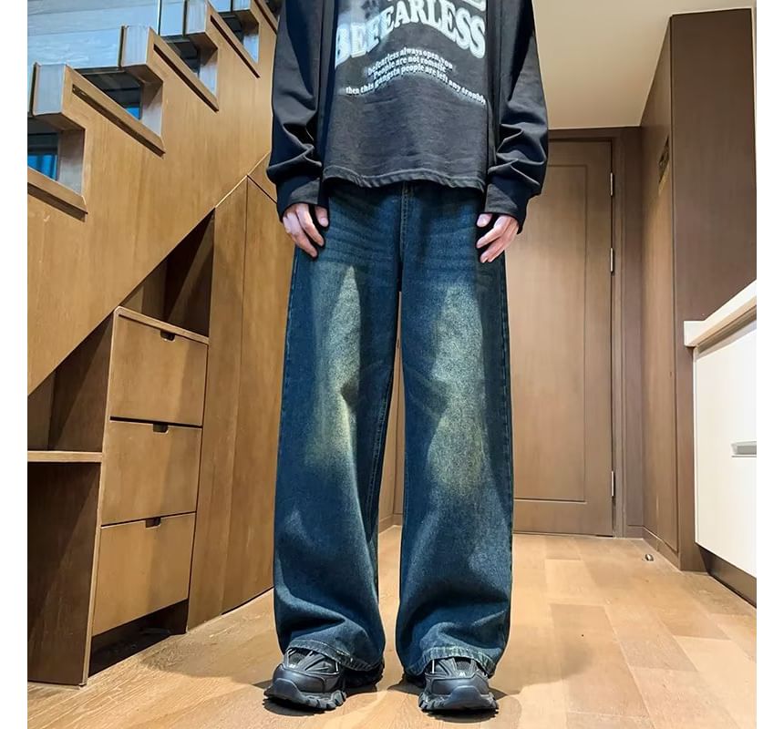 Kenning - Mid Rise Wash Wide Leg Jeans