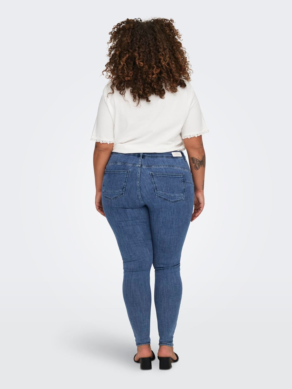 CARPOWER Mittlere Taille Skinny Fit Jeans Dark Medium Blue Denim