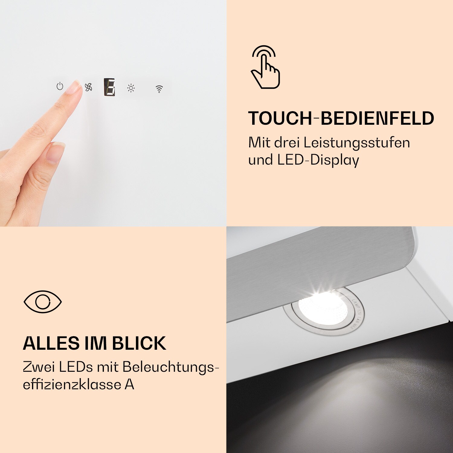 Aurora 60 Smart Dunstabzugshaube 550 m³/h 60cm kopffrei Ambiente-Licht EEC A++ Weiß
