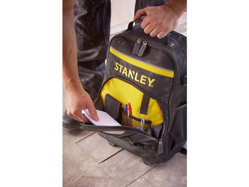 Stanley Werkzeugrucksack Essential Rucksack mit Rollen und Teleskopgriff für einfachen Transport schwerer Werkzeuge