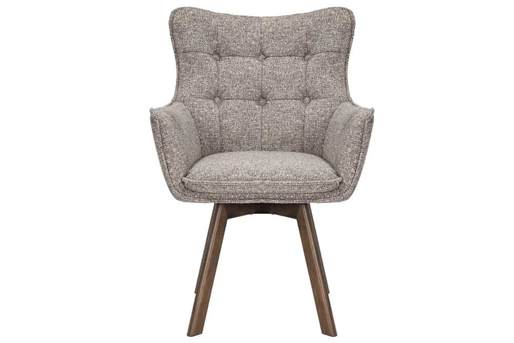 Drehbarer Stuhl THOR taupe Strukturstoff braun Wenge Eichenholz 360° mit Armlehne