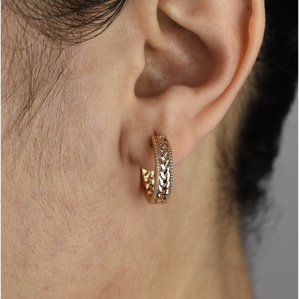 Boucles d'oreilles créole couronne épi branche de laurier Plaqué or 750 3 microns