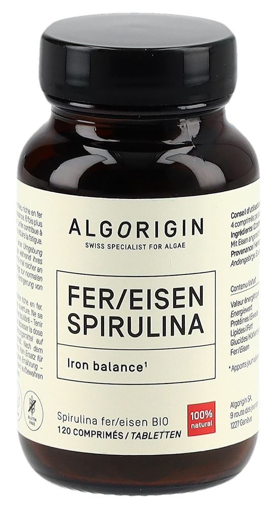 ALGORIGIN Eisen Spirulina<br>120 Stück, Glasflasche, Tablette, Bio