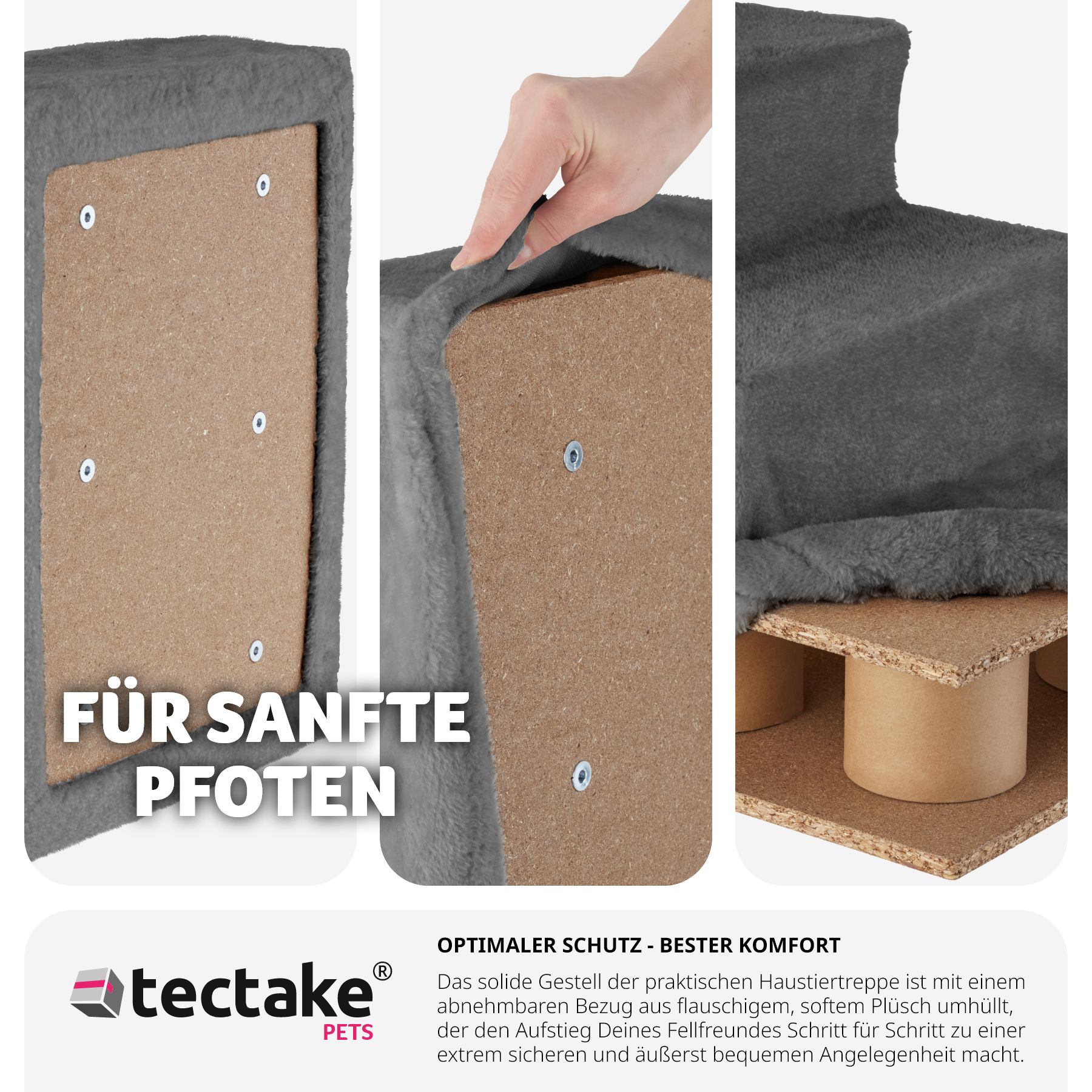 tectake® Haustiertreppe, für Hunde und Katzen, Belastbarkeit 50 kg, pflegeleicht, 37 x 45 x 34,5 cm