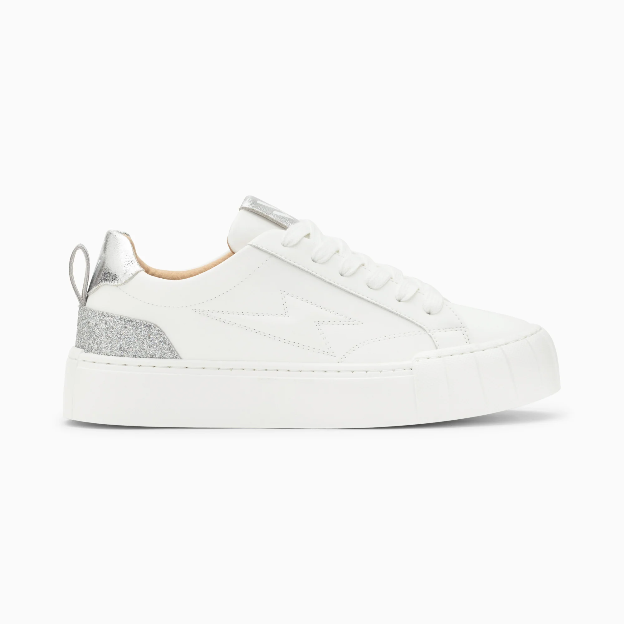 Sneakers-Baskets éclair Miley blanc et argent pailleté à lacets