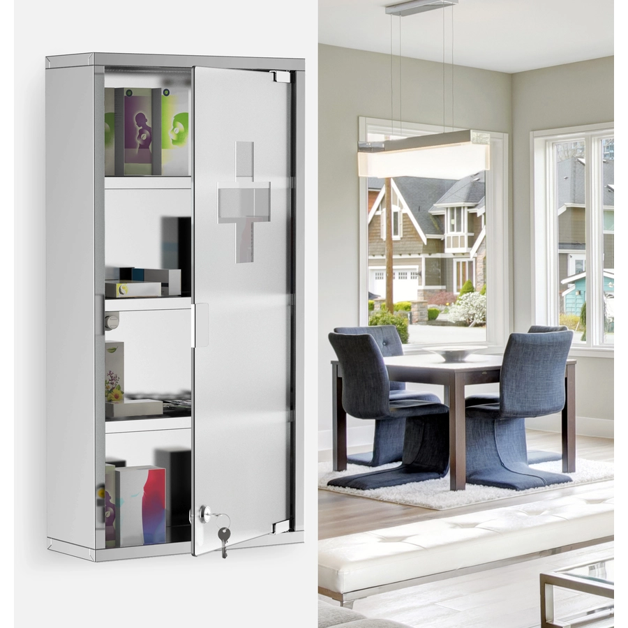 HOMCOM Medizinschrank mit 4 Fachböden silber