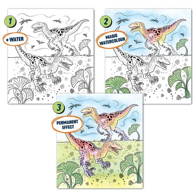 Dino World - Watercolour Book - Malbuch mit Pinsel