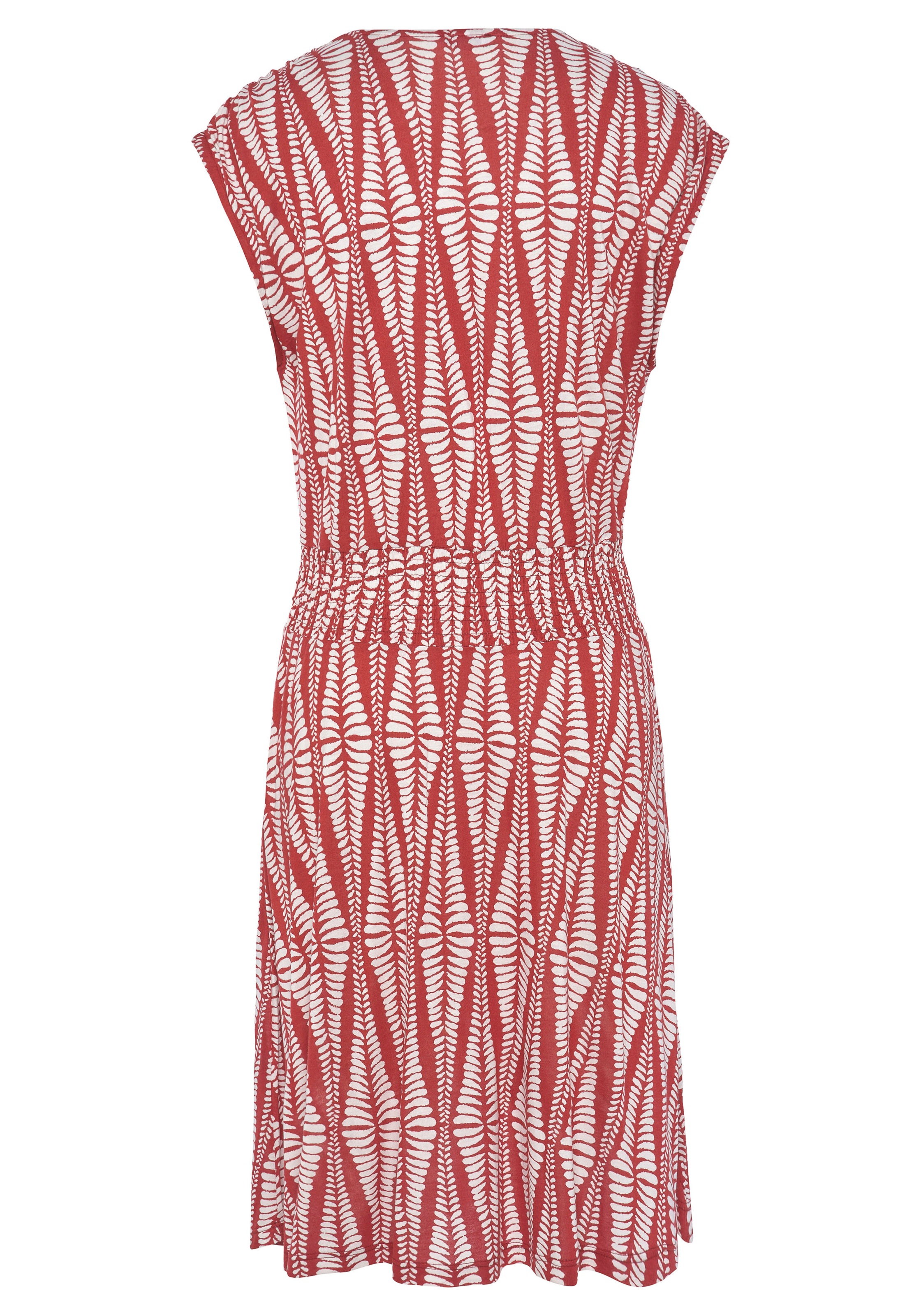LASCANA Jerseykleid mit breitem Smokbund, kurzes Sommerkleid mit Alloverprint