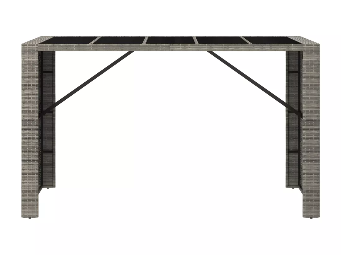 Prolenta Premium - Table de bar et dessus en verre gris 185x80x110 cm poly rotin