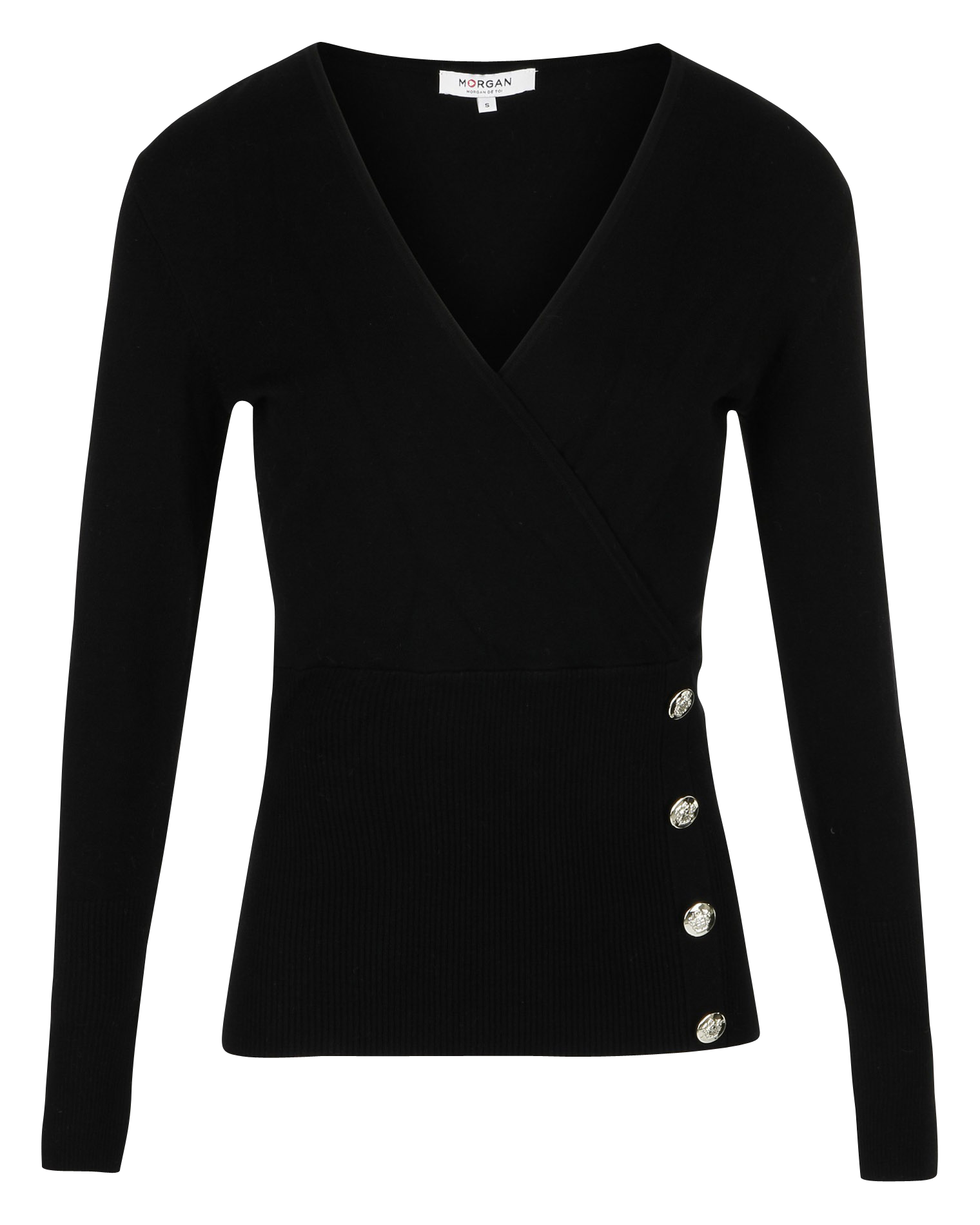 MOJO.N - Pull col V avec boutonnage asymétrique | Noir