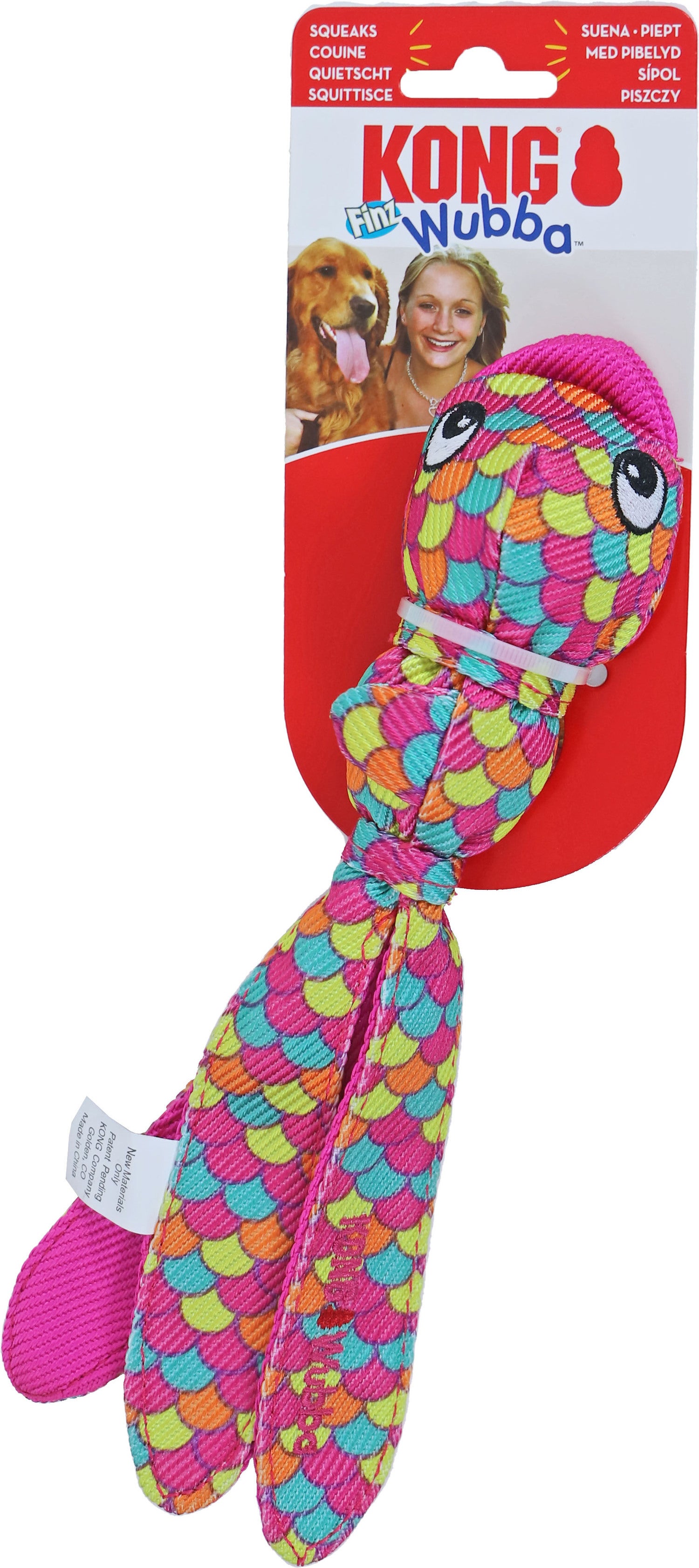 Kong hondenspeelgoed knuffel Wubba Finz vis roze S 27,5 x 5,5 x 5 cm