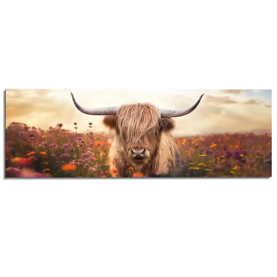 Schilderij Lente schotse hooglander - 52x156cm - Bruin