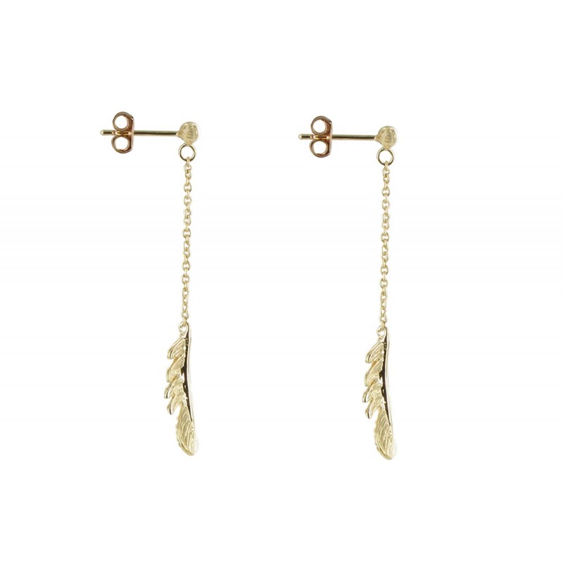 Boucles d'Oreilles Plaqué Or Plume d'Oiseau